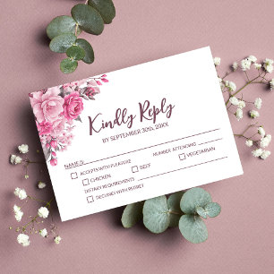 Elegant Pink Rose Floral Wedding RSVP Card