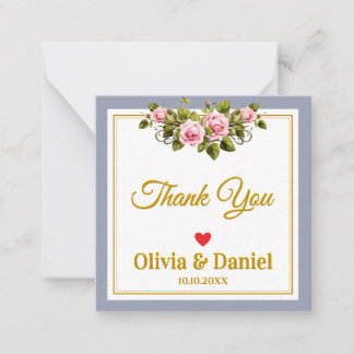 Elegant Pink Rose Floral Wedding Thank You Note Card