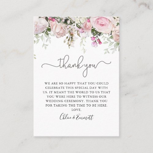 Elegant Pink Rose Floral Wedding Thank You Place Card