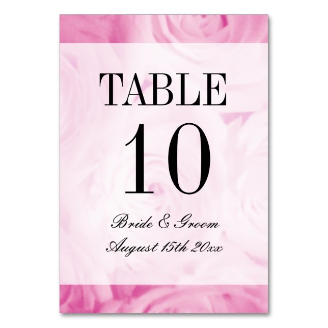 Elegant pink rose flower bouquet photo wedding table number (Front)