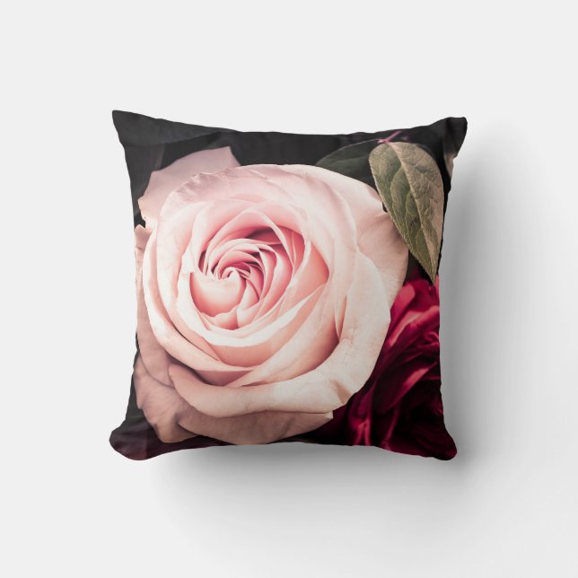 Elegant Pink Rose Flower Floral Design Throw Pillow (Front)