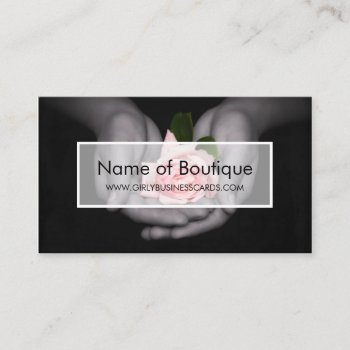 Elegant Pink Rose Flower In Hands Boutique Business Card by GirlyBusinessCards at Zazzle