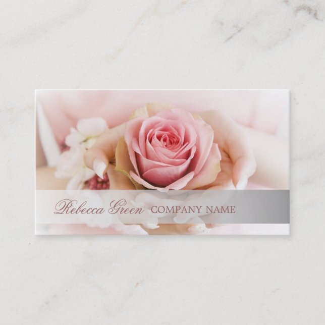 elegant pink rose flower wedding florist business card (Front)