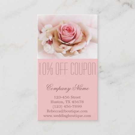 Elegant Pink Rose Flower Wedding Florist Discount Card