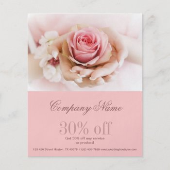 Elegant Pink Rose Flower Wedding Florist Flyer by heresmIcard at Zazzle