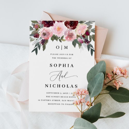 Elegant pink rose flowers Garden floral wedding Invitation