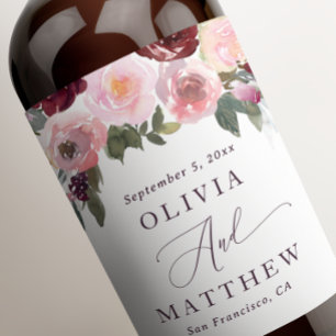 Elegant pink rose flowers. Garden floral wedding Wine Label