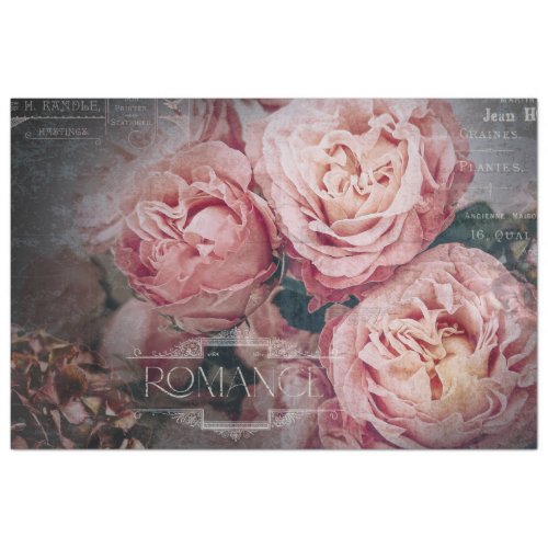 Elegant Pink Rose Flowers Moody Ephemera Decoupage Tissue Paper