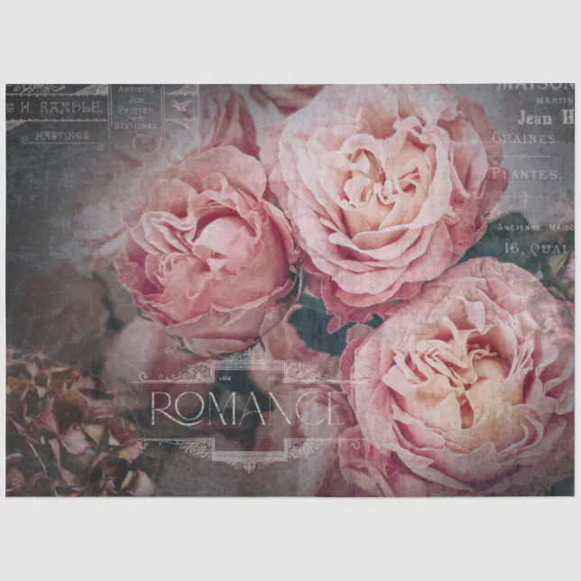 Elegant Pink Rose Flowers Moody Ephemera Decoupage Tissue Paper | Zazzle