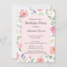 Elegant Pink Rose Garden Birthday Invitation