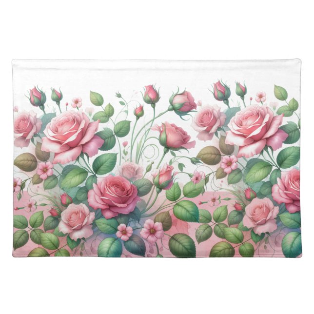 Elegant Pink Rose Garden Cloth Placemat (Front)