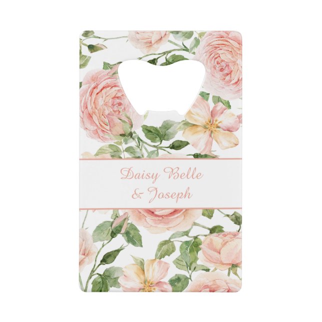 Elegant Pink Rose Garden  Credit Card Bottle Opener (Front)