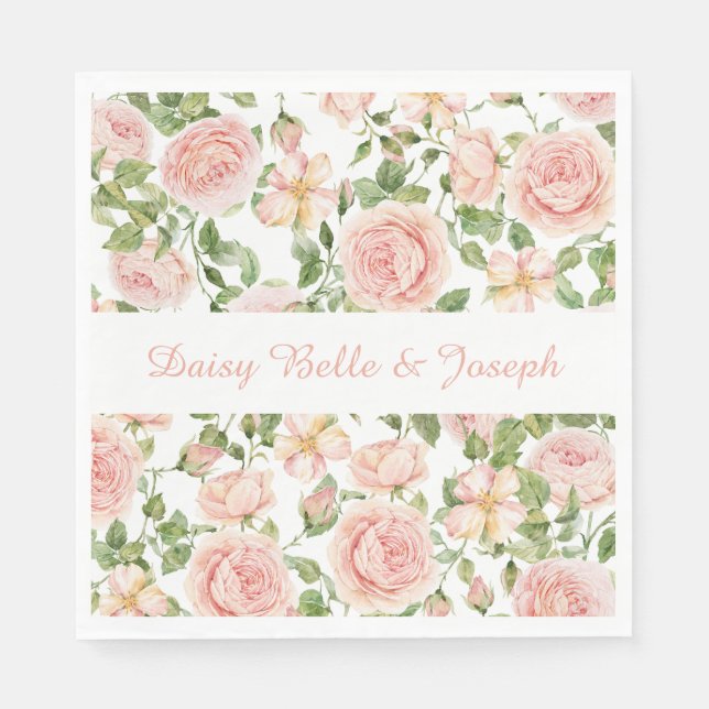 Elegant Pink Rose Garden  Napkins (Front)
