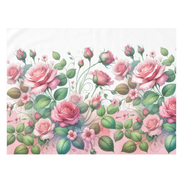 Elegant Pink Rose Garden Tablecloth (Front (Horizontal))