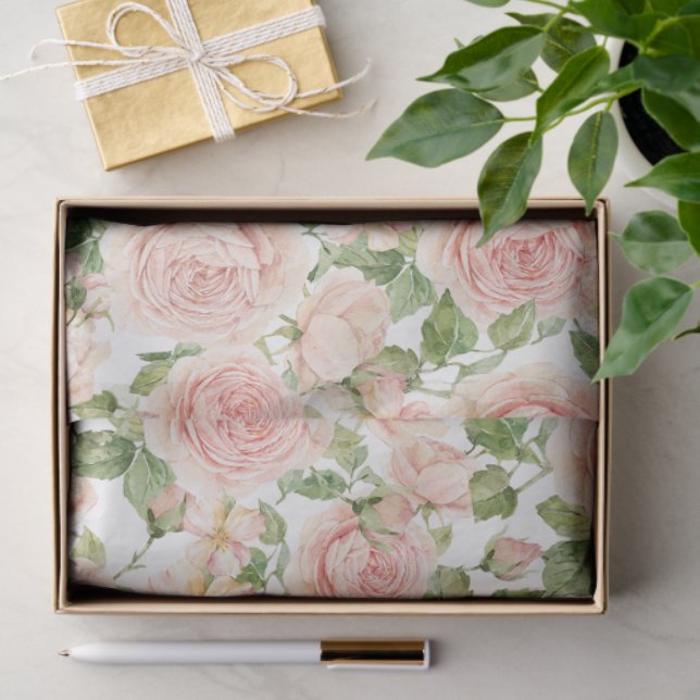 Elegant Pink Rose Garden  Tissue Paper (Gift)