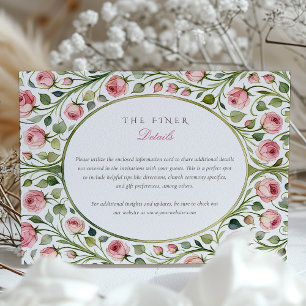 Elegant Pink Rose Garden Wedding Details Enclosure Card