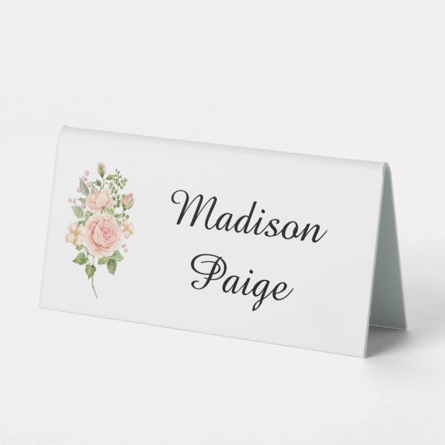 Elegant Pink Rose Garden Wedding Place Card  Table Tent (Front)