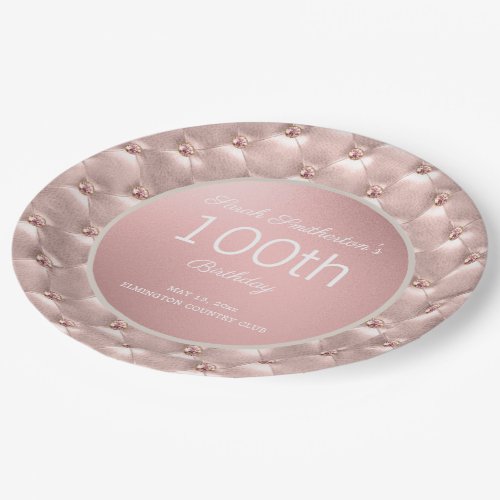 Elegant Pink Rose Gold 100th Birthday Paper Plates