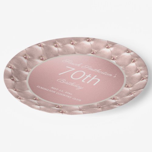 Elegant Pink Rose Gold 70th Birthday Paper Plates