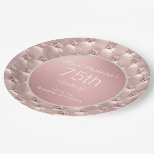 Elegant Pink Rose Gold 75th Birthday Paper Plates