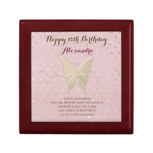 Elegant Pink Rose Gold Butterfly Happy Birthday Gift Box