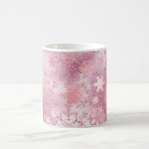 Elegant Pink Rose Gold Christmas Snowflake Pattern Coffee Mug