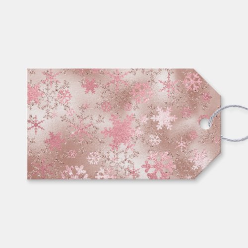 Elegant Pink Rose Gold Christmas Snowflake Pattern Gift Tags