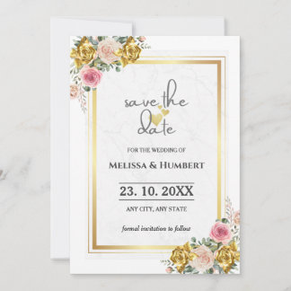 Elegant Pink, Rose Gold Eucalyptus Floral Wedding Save The Date