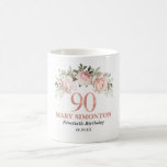 Elegant Pink Rose Gold Floral 90th Birthday  Coffee Mug<br><div class="desc">A pretty blush pink rose floral arrangement forms an elegant border on this 90th birthday coffee mug. 90 is written in a rose gold metallic. The birthday celebrant's name is below.</div>