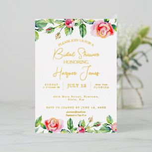 Elegant Pink Rose & Gold Foil Bridal Shower Foil Invitation