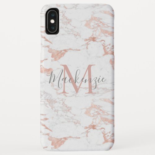 Elegant Pink Rose Gold Foil Marble Monogram iPhone XS Max Case