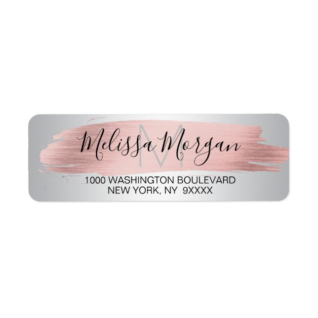 Elegant Pink Rose Gold Foil & Silver Address Label (Front)
