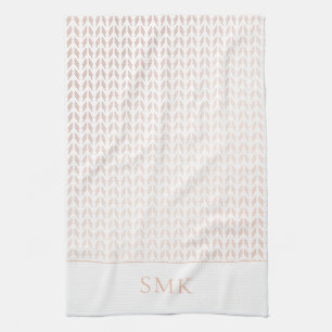 Elegant Pink Rose Gold Foil White Boho Geometric Kitchen Towel