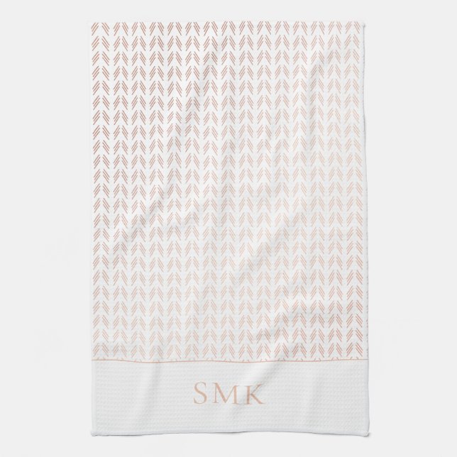 Elegant Pink Rose Gold Foil White Boho Geometric Kitchen Towel (Vertical)