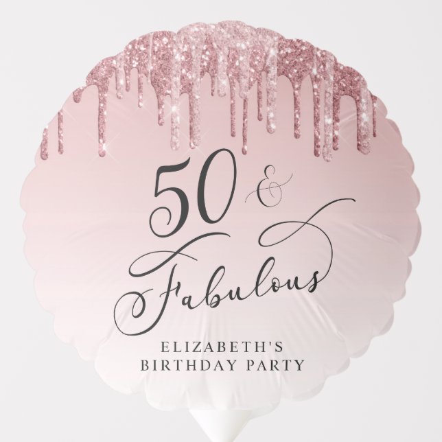 Elegant Pink Rose Gold Glitter 50th Birthday Party Balloon (Front)