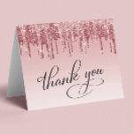Elegant Pink Rose Gold Glitter 50th Birthday Party Thank You Card<br><div class="desc">Chic folded thank you card for your 50th birthday party featuring "Thank You" in an elegant script calligraphy on a pink ombre background and pink and rose gold faux glitter. Personalize your thank you message and signature on the inside,  or leave blank for a handwritten note.</div>