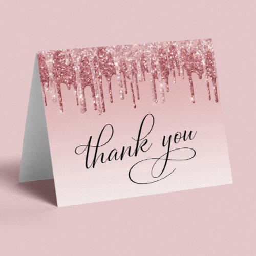 Elegant Pink Rose Gold Glitter 60th Birthday Party Thank You Card