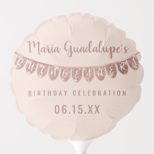 Elegant Pink Rose Gold Glitter Banner Quinceañera Balloon