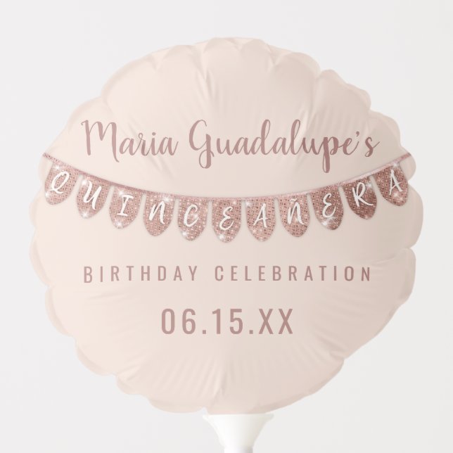 Elegant Pink Rose Gold Glitter Banner Quinceañera Balloon (Front)