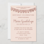 Elegant Pink Rose Gold Glitter Banner Quinceañera Magnetic Invitation (Front)