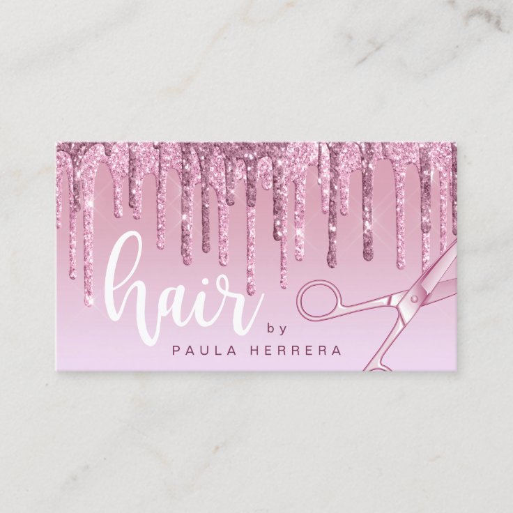 Elegant Pink Rose Gold Glitter Drips Hairstylist Business Card Zazzle 2747