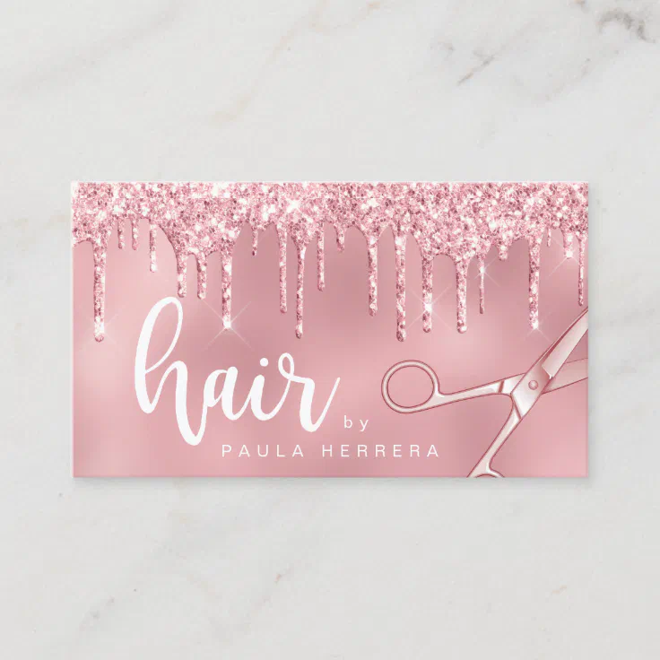 Elegant Pink Rose Gold Glitter Drips Hairstylist Business Card Zazzle 2366