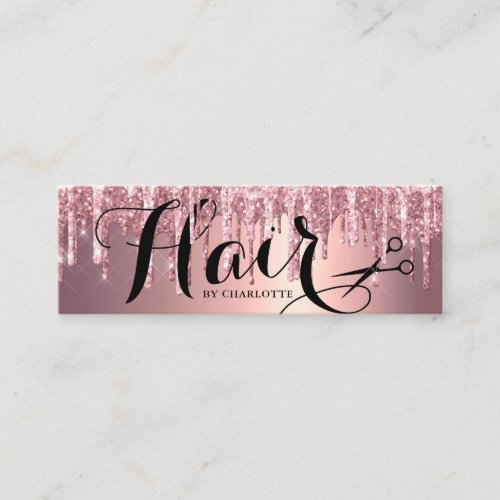 Elegant pink rose gold glitter drips hairstylist mini business card