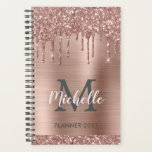 Elegant Pink Rose Gold Glitter Drips Monogram 2024 Planner<br><div class="desc">Luxury rose gold glitter drips personalized name and monogrammed 2024 or any year planner. This design features blush pink rose gold glitter drips on faux pink brushed metal background with custom initial, monogram and first name text template. Perfect girly personalized gift. Great gift for school, professional work, home office. Please...</div>