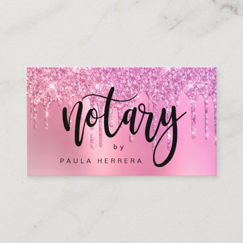 Elegant pink rose gold glitter drips notary busine business card