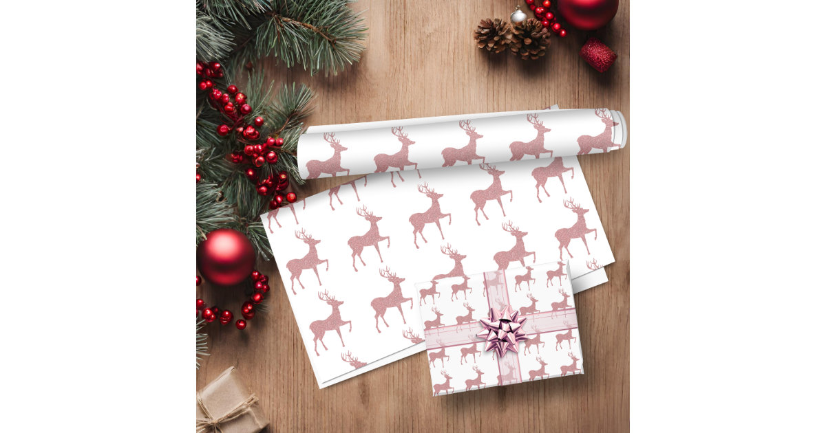 Pink Rose Gold Glitter Christmas Tree Holidays Wrapping Paper | Zazzle