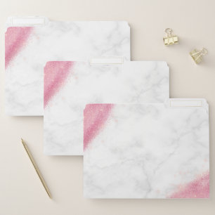 Elegant pink rose gold glitter marble file folder