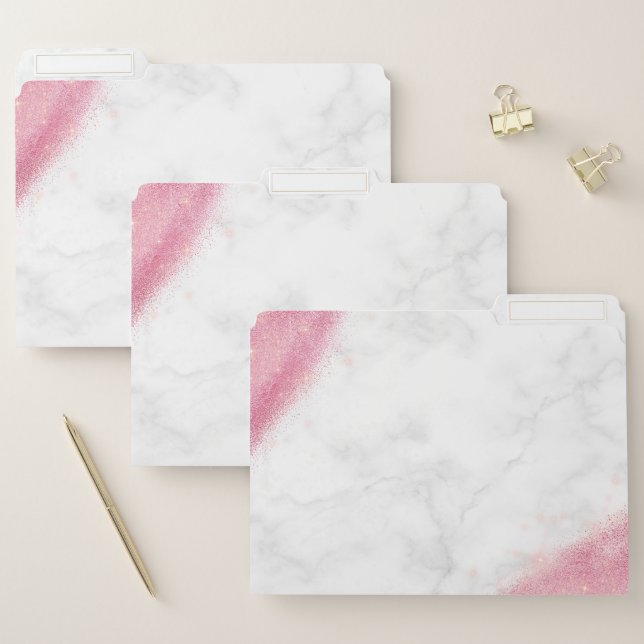 Elegant pink rose gold glitter marble  file folder (Set)