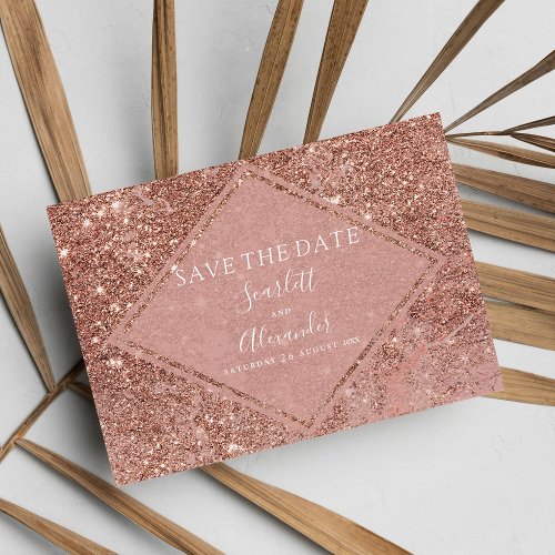 Elegant pink rose gold glitter marble save the date