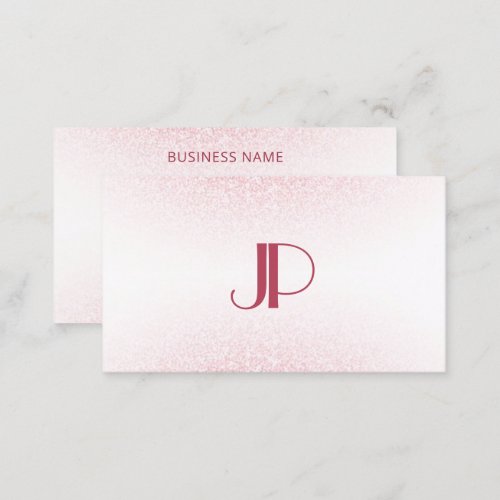 Elegant Pink Rose Gold Glitter Monogram Template Business Card